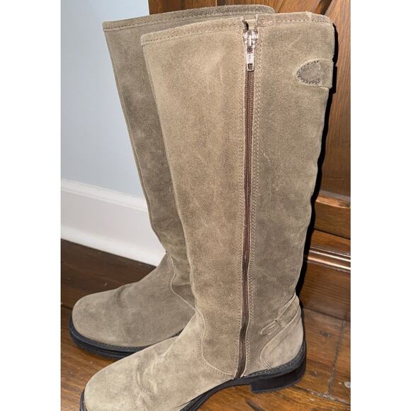 $600 LA CANDIENNE GOLDEY SUEDE BOOT TAN BROWN BUCKLES KNEE 7 - Picture 4 of 7